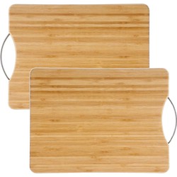 2x Stuks snijplank met metalen handvat 30 x 20 cm van bamboe hout - Snijplanken