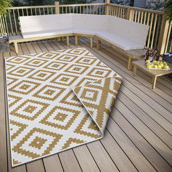 Omkeerbaar Laagpolig vloerkleed - Binnen en buitenkleed - Malaga - Okergeel - 80x250 cm