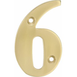 AMIG Huisnummer 6 - massief messing - 10cm - incl. bijpassende schroeven - gepolijst - goudkleur - Huisnummers