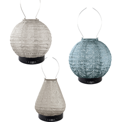 Lumiz Solar Buitenlampionnen Walvis Bay Set - Rond Lampionnen - Tulip Lampion - inclusief 3 metalen small ringen - Licht Taupe - Grijs Blauw