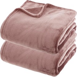Atmosphera Plaids/bank dekens - 2x - oud roze - polyester - 180 x 230 cm - Plaids