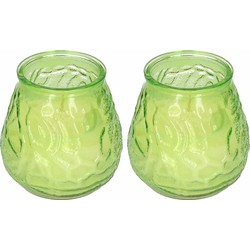 Windlicht geurkaars - 2x - groen glas - 48 branduren - citrusgeur - geurkaarsen