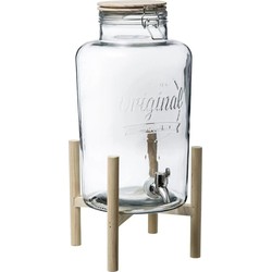 Glazen drank dispenser 8 liter met kunststof kraantje en houder - Drankdispensers