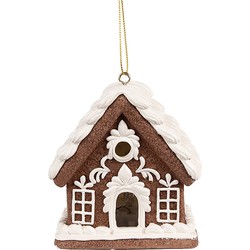Clayre & Eef Kersthanger met LED Gingerbread house 8x6x9 cm Bruin Kunststof Peperkoekhuisje