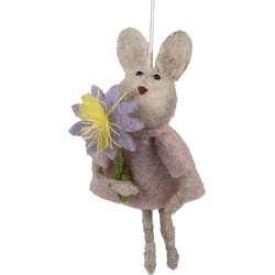 Clayre & Eef Paashanger Konijn 11 cm Beige Roze Stof Decoratie Hanger