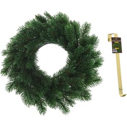 Kunst kerstkrans groen 35 cm met gouden hanger - Kerstkransen