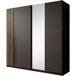 Meubella - Kledingkast Boets - Zwart - Eiken - 200 cm - Met spiegel