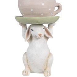 Clayre & Eef Beeld Konijn 24 cm Beige Roze Polyresin Paasdecoratie