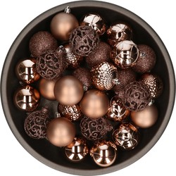 Kunststof kerstballen 37x stuks bruin 6 cm - Kerstbal