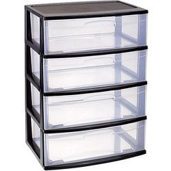 PlasticForte Ladeblok - 4 lades - zwart/transparant - 40 x 56 x 80 cm - Ladeblok