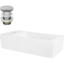 Wastafel incl. afvoergarnituur zilver zonder overloop 51x25x13 cm wit keramiek inbouw rechts ML design