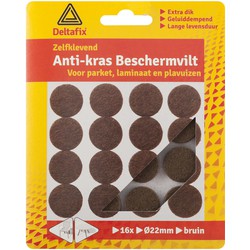 Deltafix Anti-krasvilt - 16x - bruin - 22 mm - rond - zelfklevend - meubel beschermvilt - Meubelviltjes