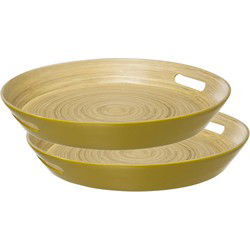 5Five Dienblad/serveerblad rond - 2x - D42 cm - bamboe hout - okergeel - Dienbladen