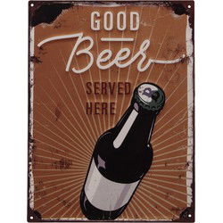 Clayre & Eef Tekstbord  25x33 cm Bruin Ijzer Good Beer Wandbord