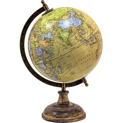 Clayre & Eef Wereldbol  22x37 cm Geel Oranje Hout Ijzer Globe