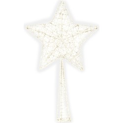 Kunststof ster piek/kerstboom topper glitter wit 28 cm - kerstboompieken