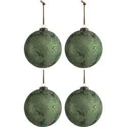 J-line - Doos Van 4 Kerstballen Glas Antiek Fel Groen Large - 28x28x13cm