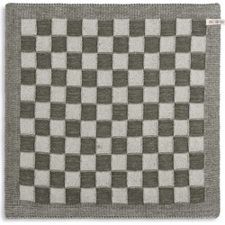 Knit Factory Gebreide Keukendoek - Keukenhanddoek Block - Ecru/Khaki - 50x50 cm