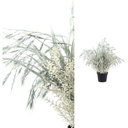 PTMD Tarwe tak Kunstplant - H50 x Ø30 cm - Plastic pot - Wit/groen