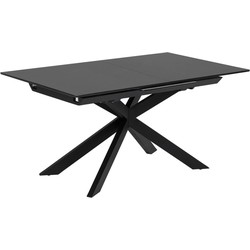 Kave Home - Atminda uitschuifbare glazen tafel met stalen poten en zwarte afwerking 160 (210) x 90 cm