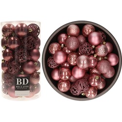 74x stuks kunststof kerstballen oudroze (velvet pink) 6 cm glans/mat/glitter mix - Kerstbal