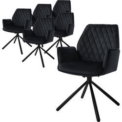 Eetkamerstoel set van 6 draaibaar met rugleuning en armleuningen zwart Keukenstoel met microvezel fluwelen bekleding ML design