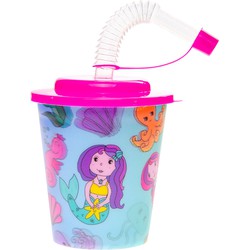 Decopatent® 12 STUKS ZEEMEERMIN 3D Drink Beker met Rietje en Deksel - 250ML - Mermaid Plastic Bekers - Kinderfeestje - Kinderverjaardag Bekertjes - Traktatie - Uitdeelcadeaus