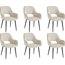 Eetkamerstoelen met armleuning Levi Beige Stof - Set van 6