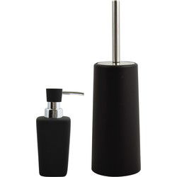MSV Badkamer accessoires set - zwart - zeeppompje/wc-borstel - Badkameraccessoireset