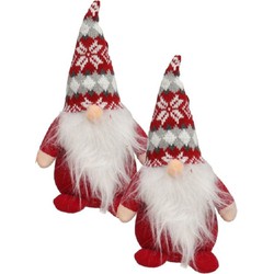 2x stuks pluche gnomes/dwergen/kabouters decoratie poppen/knuffels rood met muts 26 cm - Knuffelpop