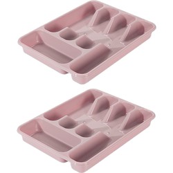 2x stuks bestekbakken/bestekhouders 5-vaks oud roze 34 x 26 x 5 cm - Bestekbakken