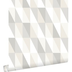 ESTAhome behang grafische driehoeken zilver, grijs en beige - 53 cm x 10,05 m - 138922