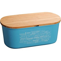 Melamine Ovale 2 in 1 Broodtrommel met Bamboe Snijplank | Brood Bewaar doos met hoge kwaliteit Bamboe snij plank | Met Bamboe Deksel, te gebruiken als brood snijplank | Afm. 34 x 20 x 14.5 Cm. | Kleur Brood trommel: Turquoise Blauw