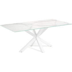 Kave Home - Argo tafel afgewerkt in Kalos wit porselein en stalen poten met witte afwerking 160 x 90 c