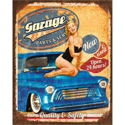 Clayre & Eef Tekstbord  20x25 cm Blauw Ijzer Auto Garage Wandbord
