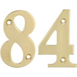 AMIG Huisnummer 84 - massief messing - 5cm - incl. bijpassende schroeven - gepolijst - goudkleur - Huisnummers