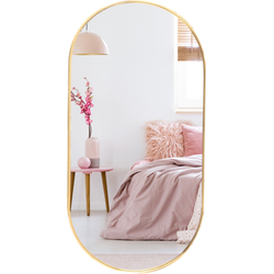 MISOU Spiegel - Wandspiegel - Rond - Ovaal - Goud - 50 cm - Wanddecoratie - Miroir Mural