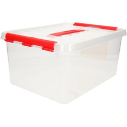 Kunststof opbergbak transparant/rood 15 liter 40 x 30 x 18 cm - Opbergbox