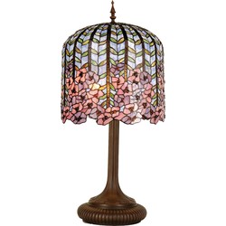 LumiLamp Tiffany Tafellamp  Ø 40x84 cm Blauw Roze Glas Rechthoek Bloemen Tiffany Bureaulamp