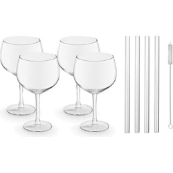 4x Gin Tonic glazen / cocktailglazen transparant 650 ml met glazen rietjes - Cocktailglazen