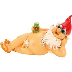 Tuinkabouter beeld Nudist - Polystone - Naakt blik bier - 26 cm - Tuinbeelden