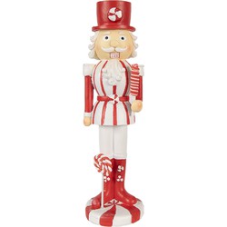 Clayre & Eef Kerstdecoratie Beeld Notenkraker 23 cm Rood Wit Polyresin Kerstfiguren