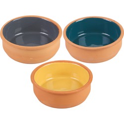 Urban Living Tapas/sauzen/hapjes serveer schaaltjes set - 3x stuks - terracotta - 12 x 4 cm p/st - Snack en tapasschalen