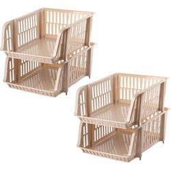Plasticforte Stapelbare opbergmand - 4x - Beige - 16L - kunststof - 38 x 28 x 15 cm - Opbergmanden