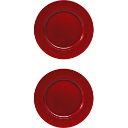 2x stuks diner borden/onderborden rood met glitters 33 cm - Onderborden
