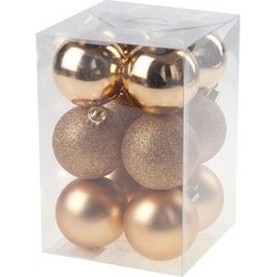 24x Kunststof kerstballen glanzend/mat koperkleurig 6 cm kerstboom versiering/decoratie - Kerstbal