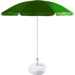 Groen strand/tuin basic parasol van nylon 200 cm + parasolvoet wit - Parasols