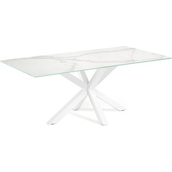 Kave Home - Argo tafel afgewerkt in Kalos wit porselein en stalen poten met witte afwerking 180 x 100