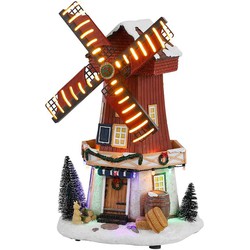 Luville Windmolen Kerstdecoratie - 20 x 18,5 x 33 cm - Op batterij