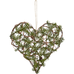 Decoratieve hanglamp met hart van dennenhout in groen rotan D50